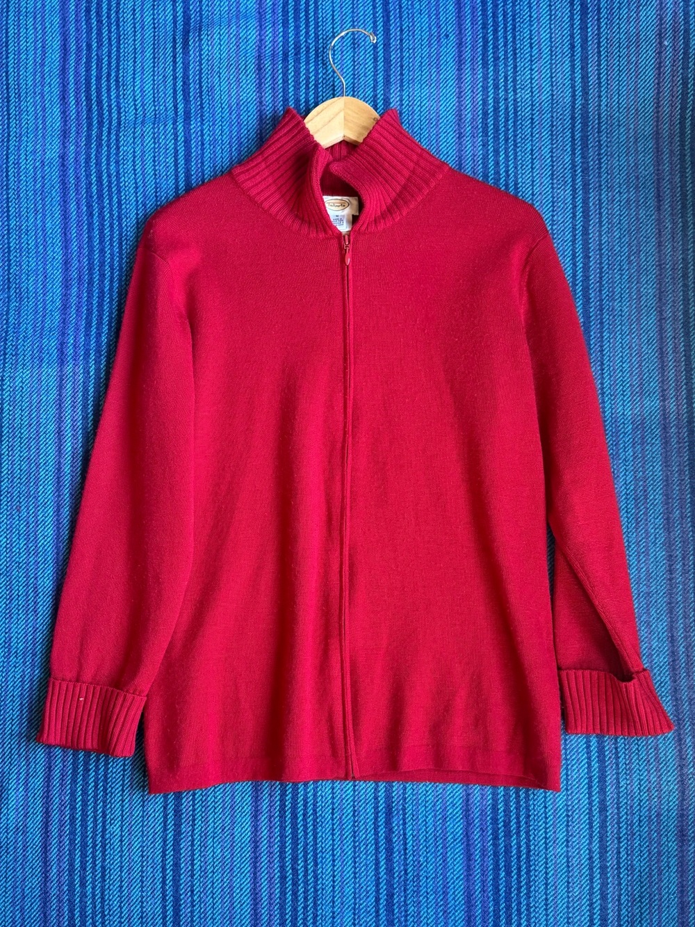 Talbots Wool Red Zip-Front Turtleneck Sweater